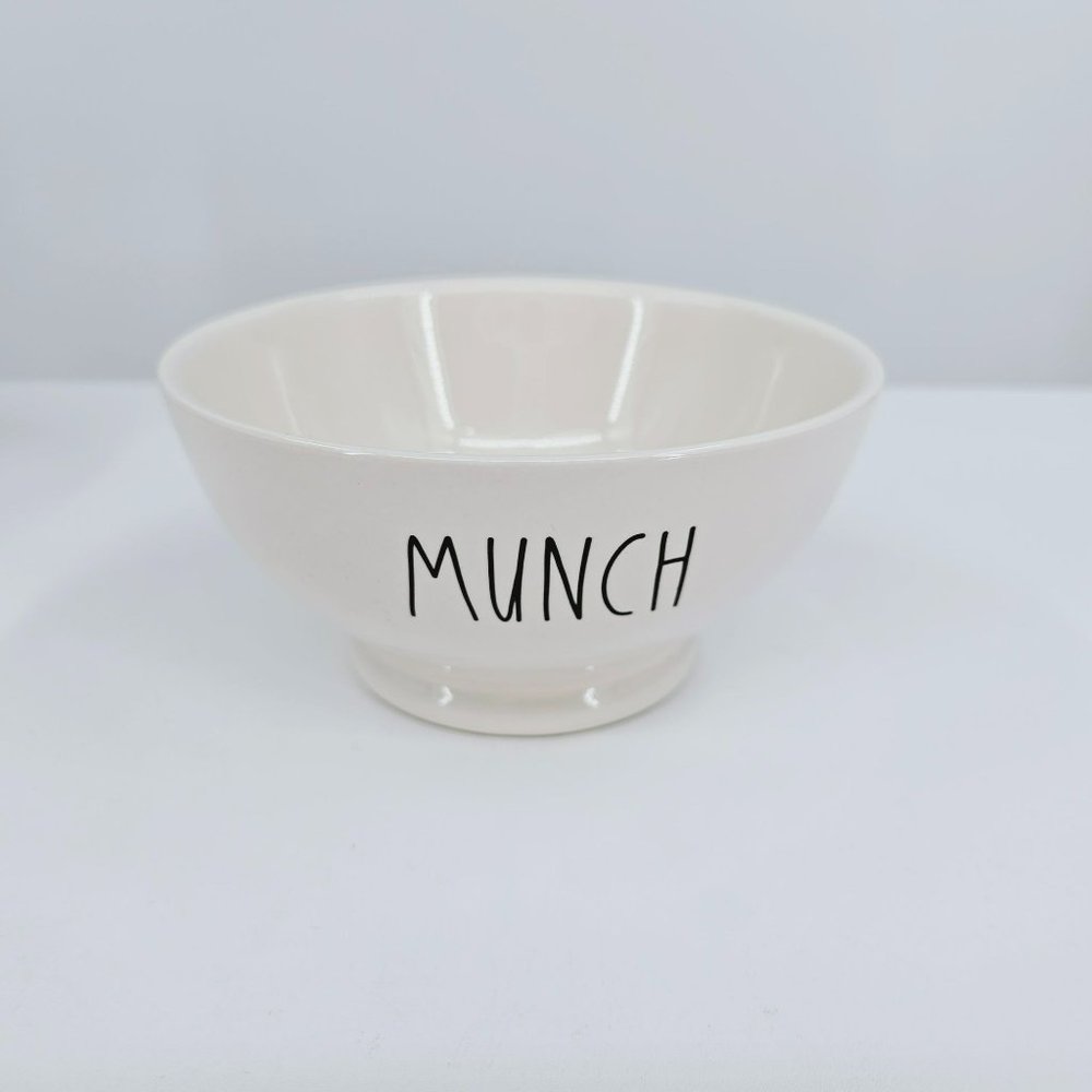 Rae Dunn Bowl Cream Black LL Large Letter MUNCH Footed Ceramic Farmhouse Dining